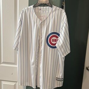 Kris Bryant size 2XL Majestic Cubs White and Blue Striped Men's Shirt